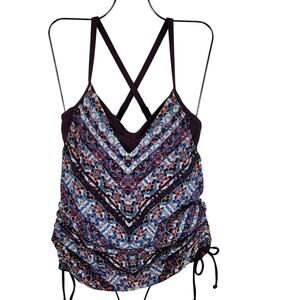 Athleta Berry Blue Orange Rushing on Sides Tankini Built in Bra 36 B/C